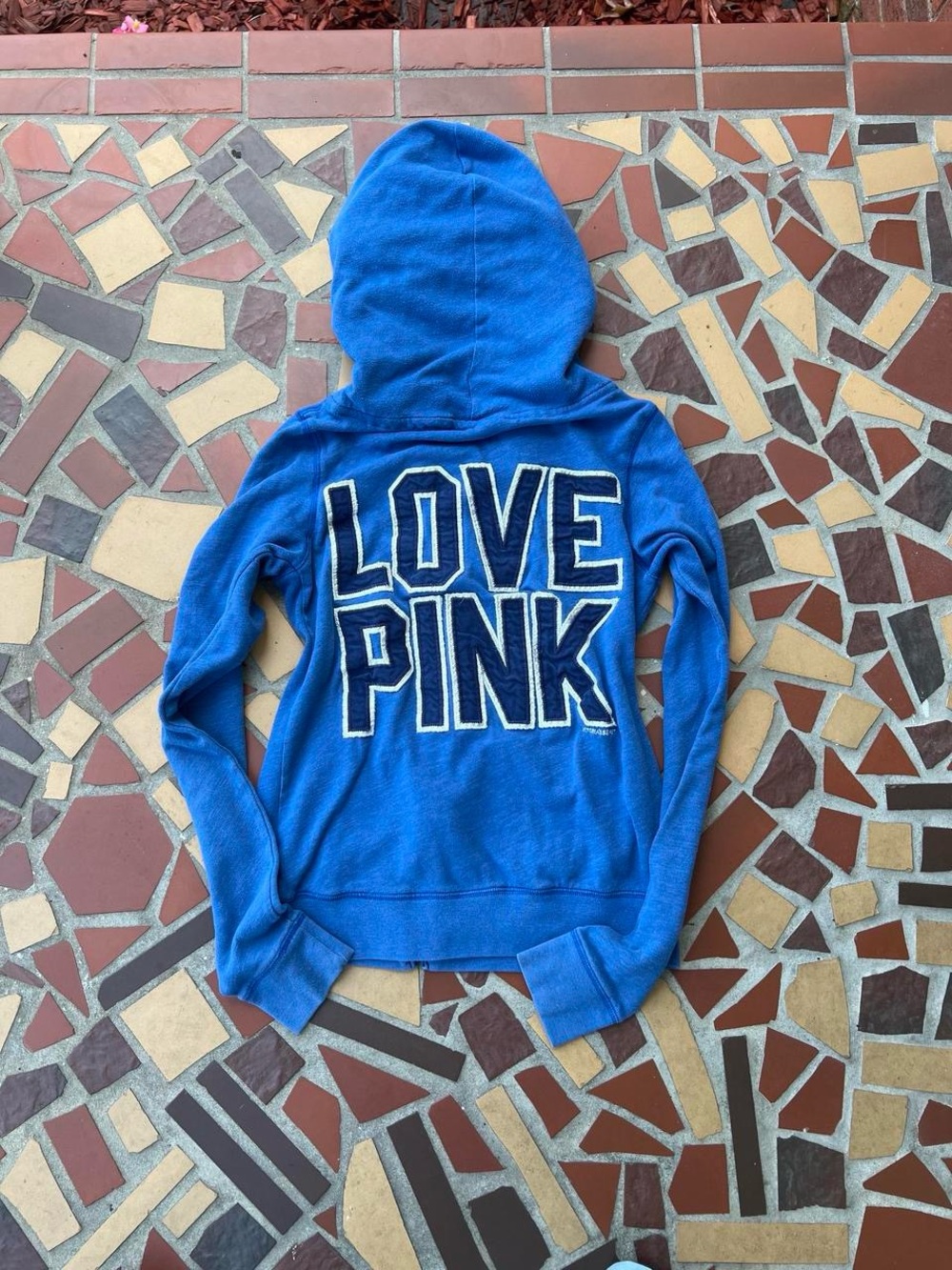 Y2K Victoria's Secret PINK Royal Blue Hoodie with White Trim Logo